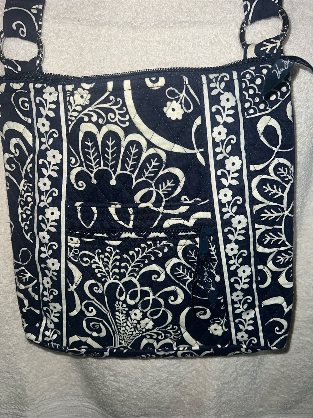 Vera Bradley Hipster Crossbody in the "Twirly Birds Navy" pattern,